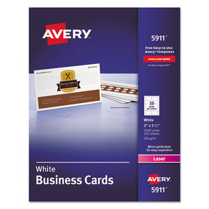 ESAVE5911 - Printable Microperf Business Cards, Laser, 2 X 3 1-2, White, Uncoated, 2500-box