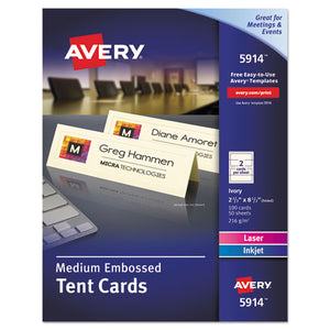 ESAVE5914 - Medium Embossed Tent Cards, Ivory, 2 1-2 X 8 1-2, 2 Cards-sheet, 100-box