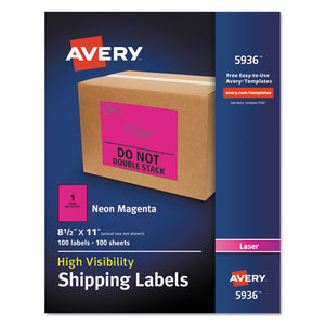 ESAVE5936 - HIGH-VISIBILITY PERMANENT ID LABELS, LASER, 8 1-2 X 11, NEON MAGENTA, 100-BOX