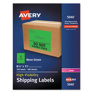 ESAVE5940 - HIGH-VISIBILITY PERMANENT ID LABELS, LASER, 8 1-2 X 11, NEON GREEN, 100-BOX