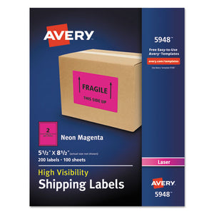 ESAVE5948 - HIGH-VISIBILITY PERMANENT ID LABELS, LASER, 5 1-2 X 8 1-2, NEON MAGENTA, 200-BOX