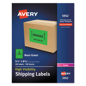 ESAVE5952 - HIGH-VISIBILITY PERMANENT ID LABELS, LASER, 5 1-2 X 8 1-2, NEON GREEN, 200-BOX