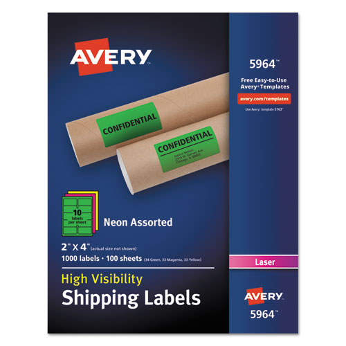 ESAVE5964 - HIGH-VISIBILITY PERMANENT ID LABELS, LASER, 2 X 4, NEON ASSORTED, 1000-BOX