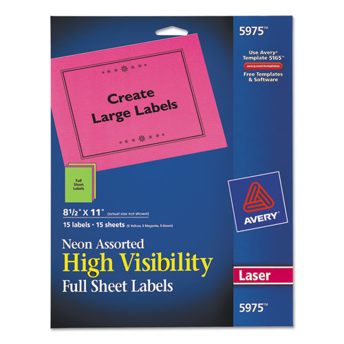 ESAVE5975 - High-Visibility Permanent Id Labels, Laser, 8 1-2 X 11, Asst. Neon, 15-pack