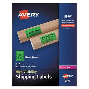 ESAVE5976 - HIGH-VISIBILITY PERMANENT ID LABELS, LASER, 2 X 4, NEON GREEN, 1000-BOX