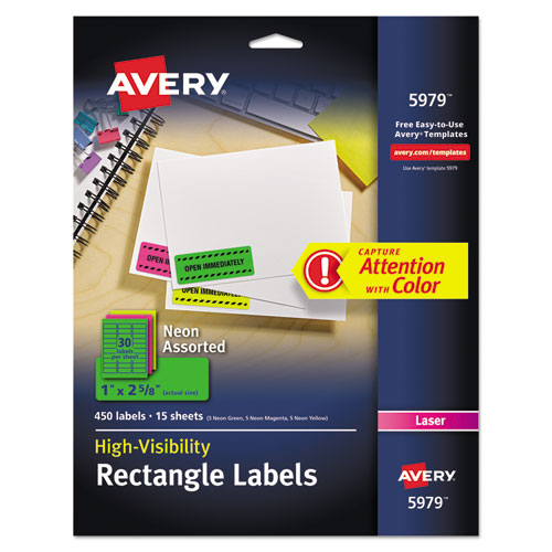 ESAVE5979 - High-Visibility Permanent Id Labels, Laser, 1 X 2 5-8, Asst. Neon, 450-pack