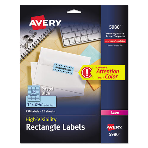 ESAVE5980 - High-Visibility Permanent Id Labels, Laser, 1 X 2 5-8, Pastel Blue, 750-pack