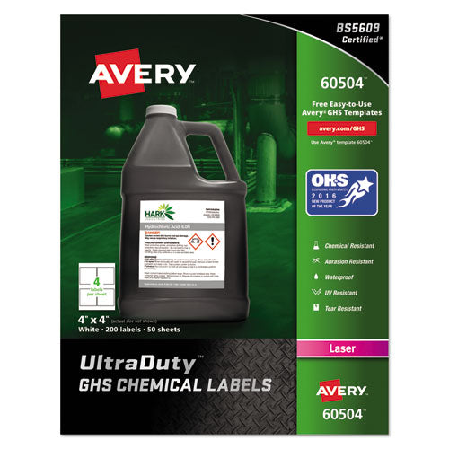 ESAVE60504 - GHS CHEMICAL WATERPROOF & UV RESISTENT LABELS, LASER, 4 X 4, 200-BOX