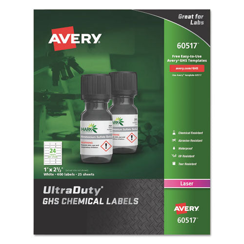 ESAVE60517 - ULTRADUTY GHS CHEMICAL LABELS, LASER, 1 X 2 1-2, WHITE, 24-SHEET, 25 SHEETS-PK