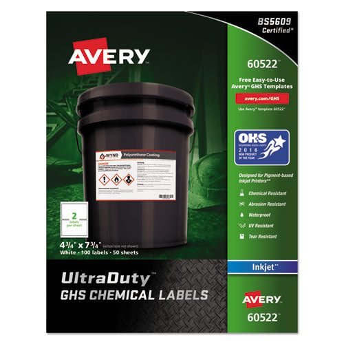 ESAVE60522 - GHS CHEMICAL WATERPROOF & UV RESISTENT LABELS, INKJET, 4.75 X 7.75, 100-PACK