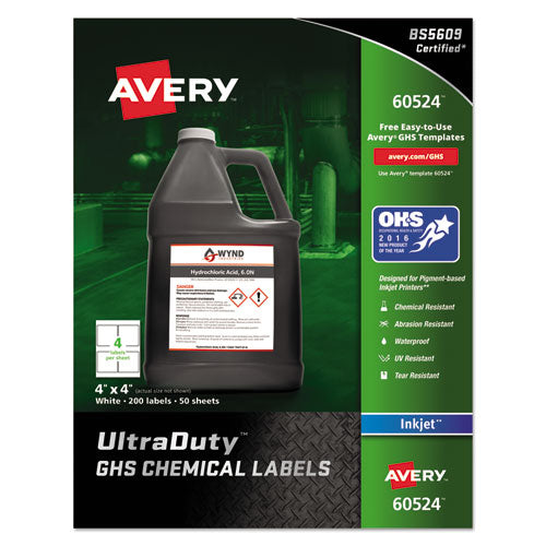 ESAVE60524 - GHS CHEMICAL WATERPROOF & UV RESISTENT LABELS, INKJET, 4 X 4, 200-PACK