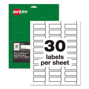 Permatrack Destructible Asset Tag Labels, Laser Printers, 0.75 X 2, White, 30-sheet, 8 Sheets-pack