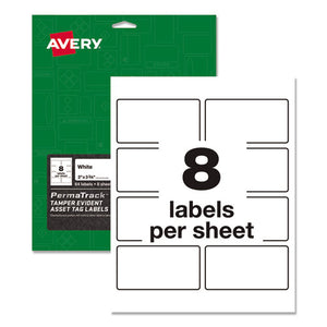 Permatrack Tamper-evident Asset Tag Labels, Laser Printers, 2 X 3.75, White, 8-sheet, 8 Sheets-pack