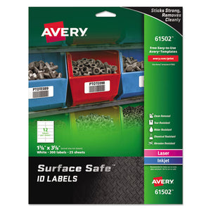 ESAVE61502 - SURFACE SAFE ID LABELS, INKJET-LASER, 1 5-8 X 3 5-8,WHITE,12-SHEET, 25 SHEETS-PK