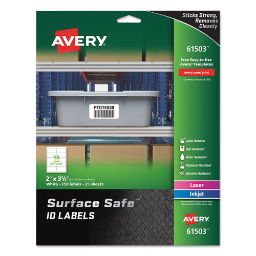 ESAVE61503 - SURFACE SAFE ID LABELS, INKJET-LASER, 2 X 3 1-2, WHITE, 10-SHEET, 25 SHEETS-PK