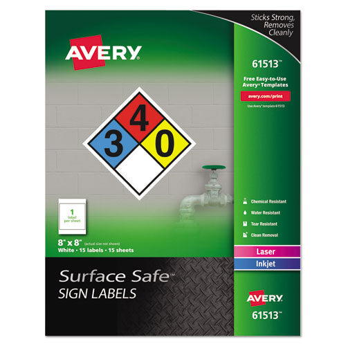 ESAVE61513 - SURFACE SAFE SIGN LABELS, 8 X 8, WHITE, 15-PK