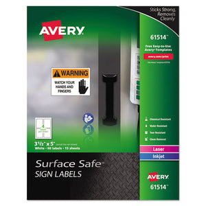 ESAVE61514 - SURFACE SAFE SIGN LABELS, 3 1-2 X 5, WHITE, 60-PK