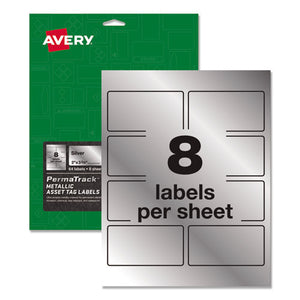 Permatrack Metallic Asset Tag Labels, Laser Printers, 0.75 X 2, Metallic Silver, 30-sheet, 8 Sheets-pack