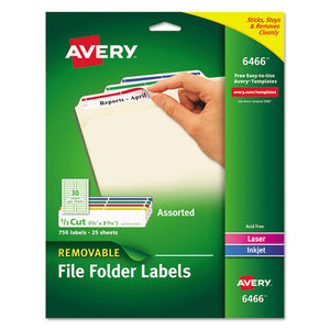 ESAVE6466 - Removable 1-3-Cut File Folder Labels, Inkjet-laser, .66 X 3.44, We-asst, 750-pk