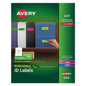 ESAVE6479 - High-Visibility Removable Id Labels, Laser-inkjet, 1 X 2 5-8, Asst. Neon, 360-pk