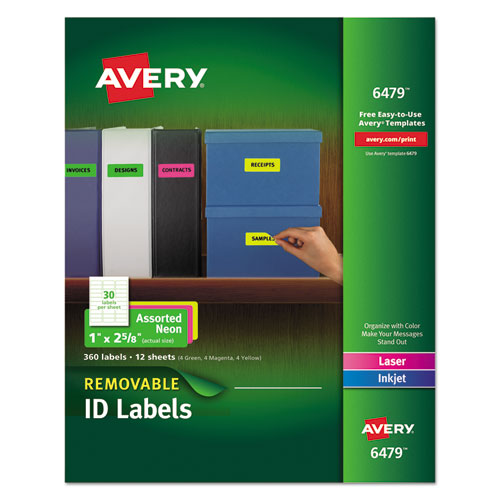 ESAVE6479 - High-Visibility Removable Id Labels, Laser-inkjet, 1 X 2 5-8, Asst. Neon, 360-pk