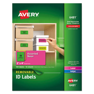 ESAVE6481 - High-Visibility Removable Id Labels, Laser-inkjet, 2 X 4, Asst. Neon, 120-pack