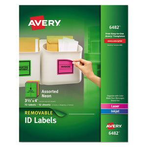 ESAVE6482 - High-Visibility Removable Id Labels, Laser-inkjet, 3 1-3 X 4, Asst. Neon, 72-pk