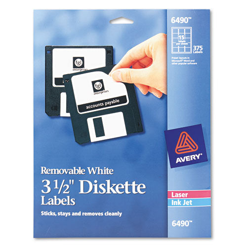 ESAVE6490 - Laser-inkjet 3.5" Diskette Labels, White, 375-pack