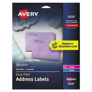 ESAVE6520 - GLOSSY CLEAR EASY PEEL MAILING LABELS, 2-3 X 1 3-4, 60-SHEET, 10 SHEETS-PK