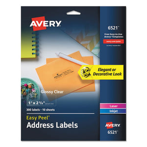 ESAVE6521 - GLOSSY CLEAR EASY PEEL MAILING LABELS, 1 X 2 5-8, 30-SHEET, 10 SHEETS-PK