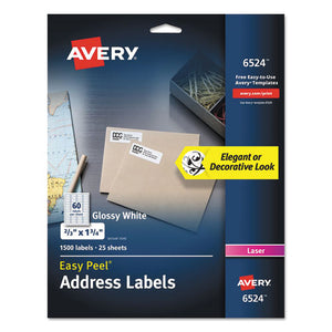 ESAVE6524 - GLOSSY WHITE EASY PEEL MAILING LABELS, 2-3 X 1 3-4, 60-SHEET, 25 SHEETS-PK