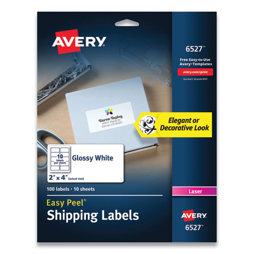 Glossy White Easy Peel Mailing Labels With Sure Feed Technology, Laser Printers, 4 X 2, White, 10-sheet, 10 Sheets-pack