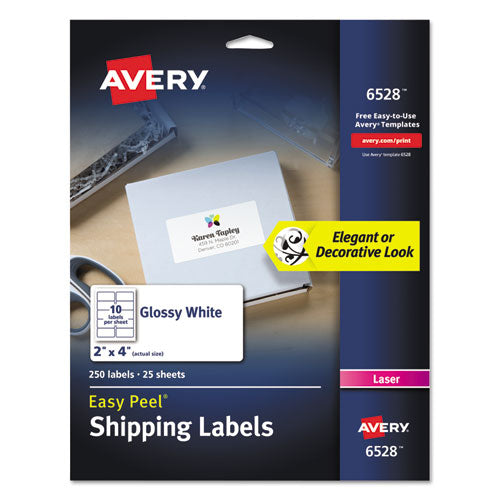 ESAVE6528 - GLOSSY WHITE EASY PEEL MAILING LABELS, LASER, 2 X 4, 10-SHEET, 25 SHEETS-PK