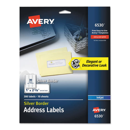 ESAVE6530 - EASY PEEL ADDRESS LABELS W- BORDER, SILVER, 1 X 2 5-8, 30-SHEET, 10 SHEETS-PACK