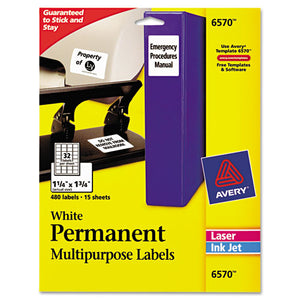 ESAVE6570 - Permanent Id Labels, Inkjet-laser, 1 1-4 X 1 3-4, White, 480-pack