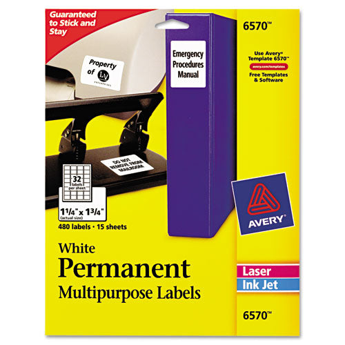 ESAVE6570 - Permanent Id Labels, Inkjet-laser, 1 1-4 X 1 3-4, White, 480-pack