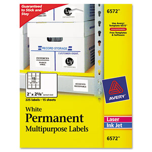 ESAVE6572 - Permanent Id Labels, Inkjet-laser, 2 X 2 5-8, White, 225-pack