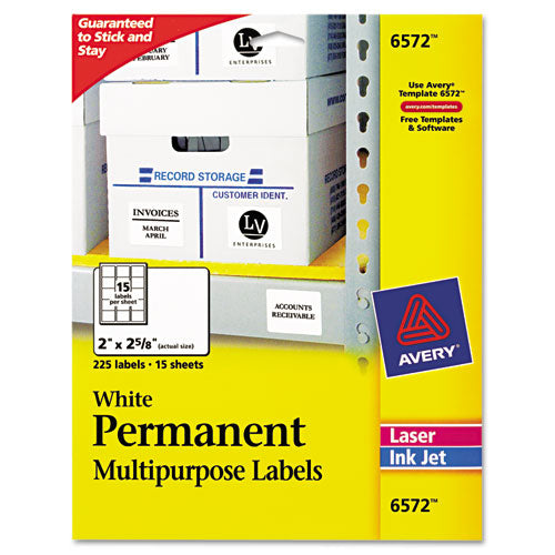 ESAVE6572 - Permanent Id Labels, Inkjet-laser, 2 X 2 5-8, White, 225-pack