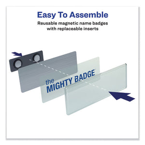 The Mighty Badge Name Badge Holders, Horizontal, 3 X 1, Silver, 2-pack