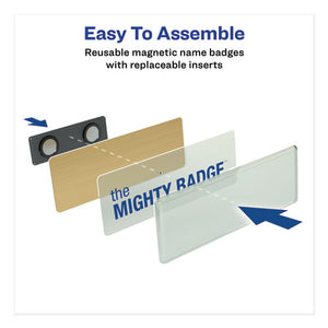 The Mighty Badge Name Badge Holder Kit, Horizontal, 3 X 1, Laser, Gold, 10 Holders- 80 Inserts