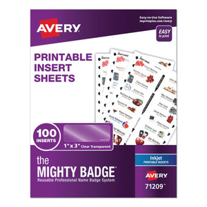 The Mighty Badge Name Badge Inserts, 1 X 3, Clear, Inkjet, 20-sheet, 5 Sheets-pack