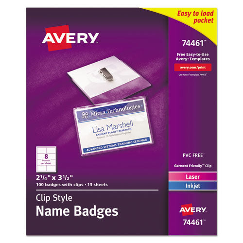 ESAVE74461 - BADGE HOLDER KIT W-LASER-INKJET INSERT, TOP LOAD, 2 1-4 X 3 1-2, WHITE, 100-BOX