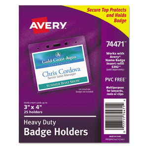 ESAVE74471 - Secure Top Heavy-Duty Badge Holders, Horizontal, 4w X 3h, Clear, 25-pack