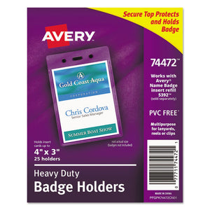 ESAVE74472 - Secure Top Heavy-Duty Badge Holders, Vertical, 3w X 4h, Clear, 25-pack