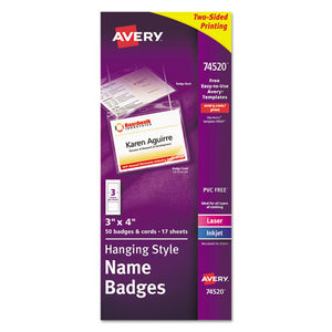 ESAVE74520 - Neck Hang Badge Holder W-laser-inkjet Insert, Top Load, 3h X 4w, White, 50-bx