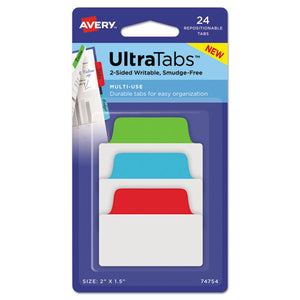 ESAVE74754 - ULTRA TABS REPOSITIONABLE TABS, 2 X 1.5, PRIMARY: BLUE, GREEN, RED, 24-PK