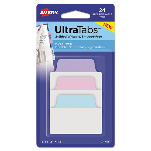 ESAVE74755 - ULTRA TABS REPOSITIONABLE TABS, 2 X 1.5, PASTEL: BLUE, PINK, PURPLE, 24-PK