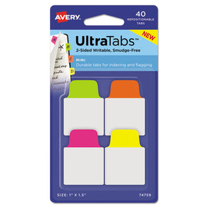 ESAVE74759 - Ultra Tabs Repositionable Tabs, 1 X 1.5, Neon:green, Pink, Yellow, Orange, 40-pk