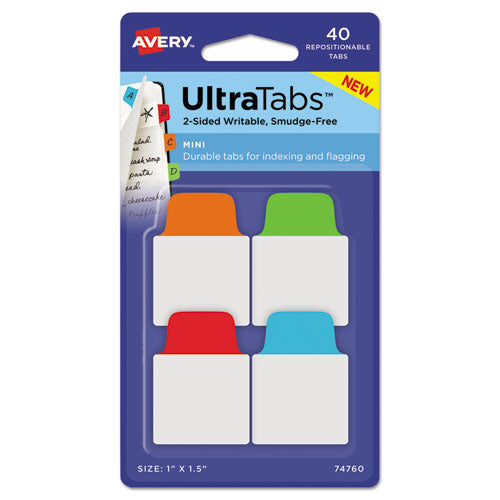 ESAVE74760 - Ultra Tabs Repositionable Tabs, 1 X 1.5, Primary:blue, Green, Orange, Red, 40-pk