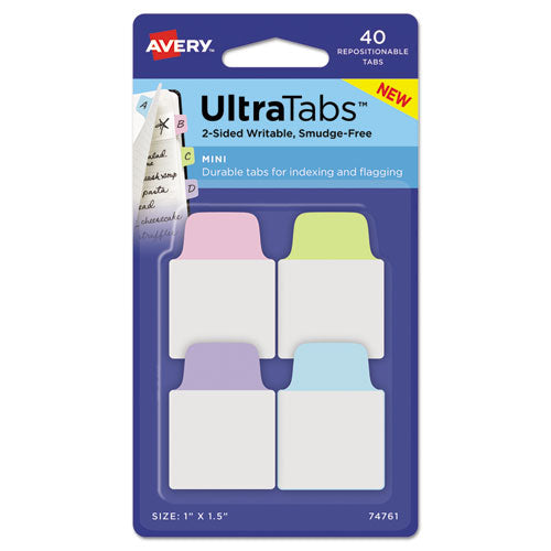 ESAVE74761 - Ultra Tabs Repositionable Tabs, 1 X 1.5, Pastel:blue, Green, Pink, Purple, 40-pk